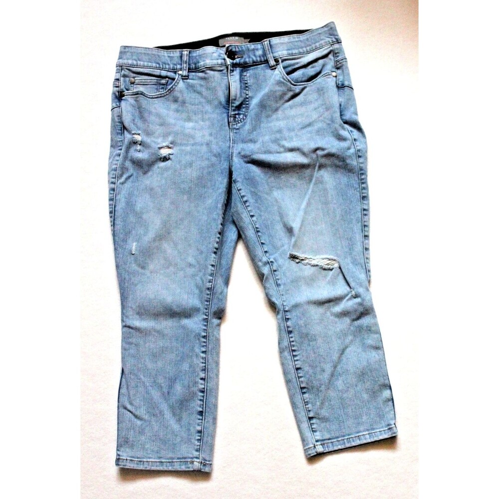 Torrid Bombshell Skinny Capri Jeans Sz 16 Stretch Light Wash Blue Denim Distress